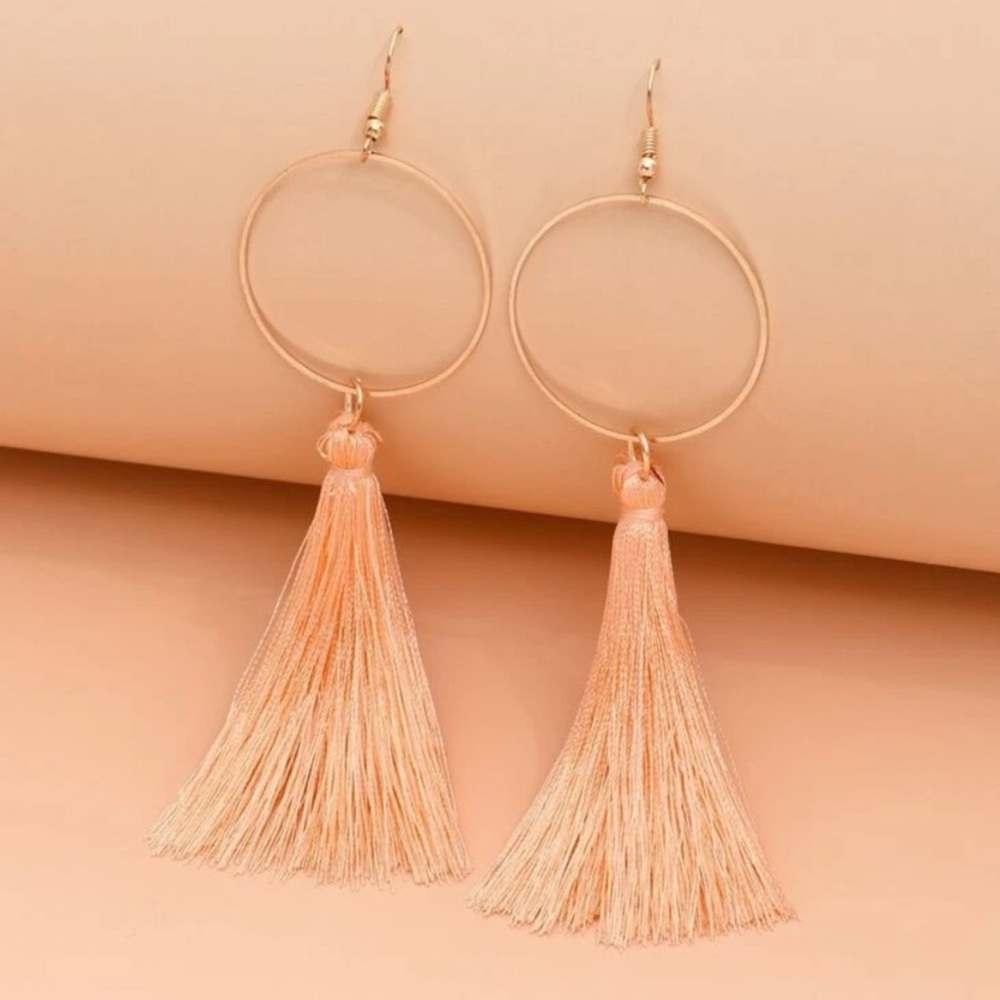 GOLD HOOP CORAL TASSEL EARRINGS